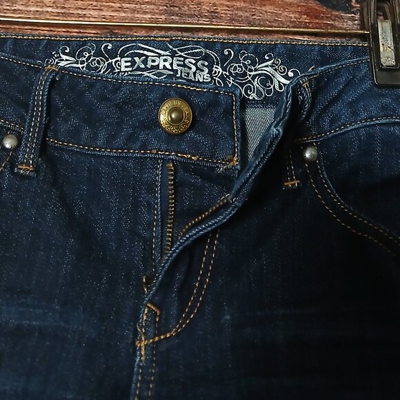 Express Jeans 2 Short Stella Boot Cut Low Rise Dark Wash Denim Stretch - Picture 6 of 8